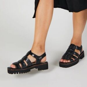Free People Intentionally Blank Haddie Dad Fisherman Sandals Shoes Black
